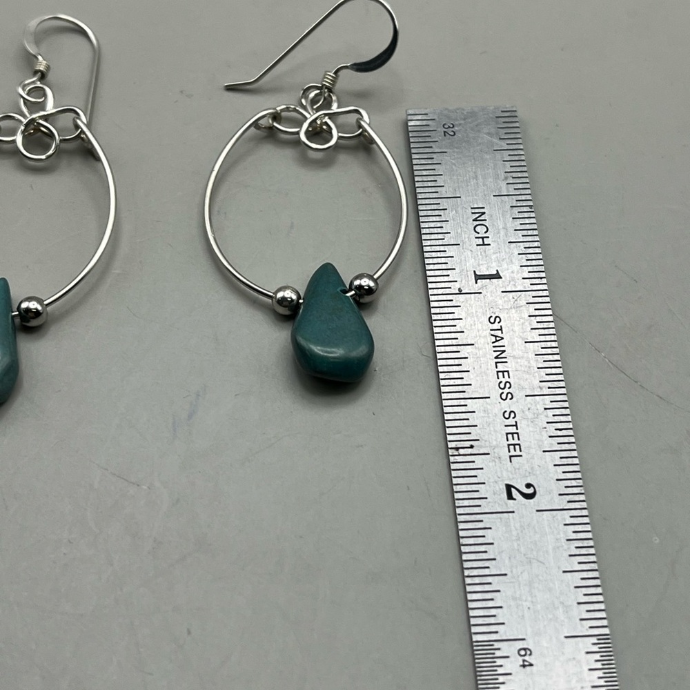 Handcrafted Sterling Silver and Turquoise Teardrop Earrings - unique gift - Picture 2 of 3
